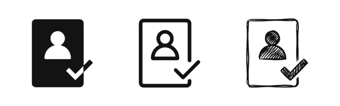 Verified User Profile and Identity Check Document Icon Set