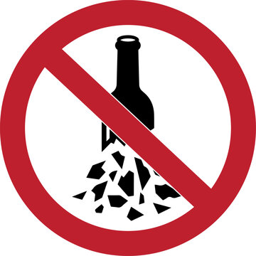 No Broken Glass Prohibitory Sign Icon. Vector Symbol of Ban on Broken Bottles and Glassware.