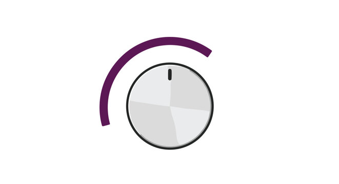Minimalist graphic of a silver volume or control knob with a purple arc indicator for user interface and audio controls.
