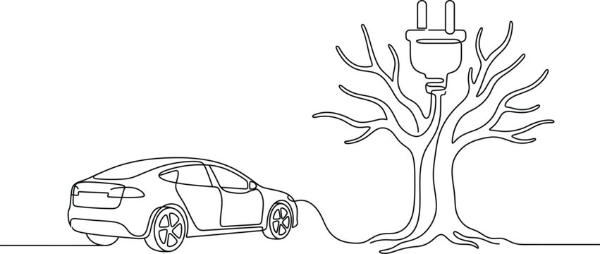 Continuous Monoline Tree Plug EV Charging Vector