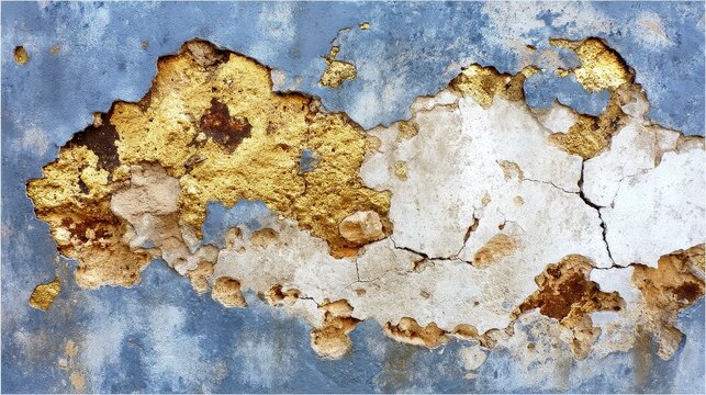 Textured Wall Surface with Gold and White Cracks and Flaking Paint