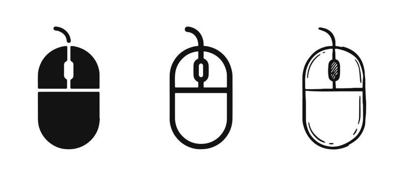 Computer Mouse Icons Set Representing Navigation and Hardware Peripheral Interface