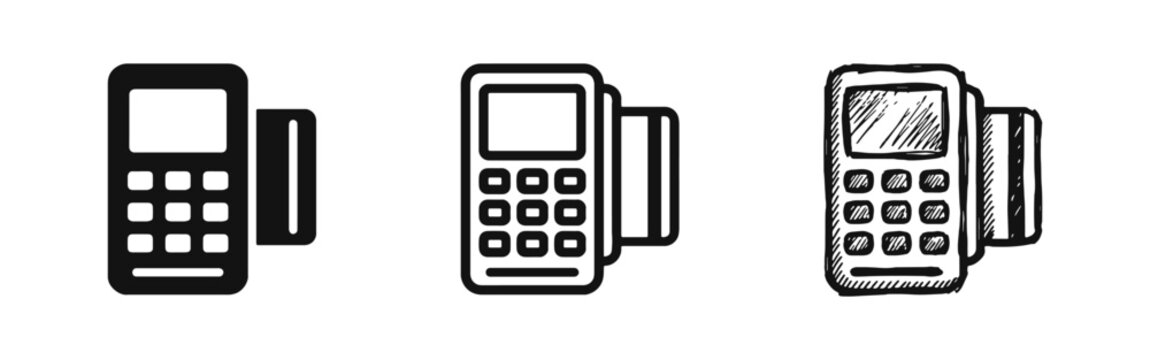 Credit Card POS Terminal Icon Set for Retail Payment Processing