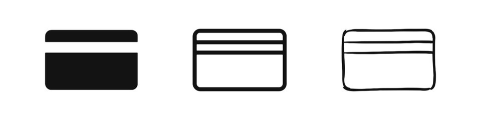 Obraz premium Credit card icon set with solid, outline, and doodle line art styles.