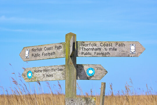 Norfolk Coast Path Signpost, England, UK