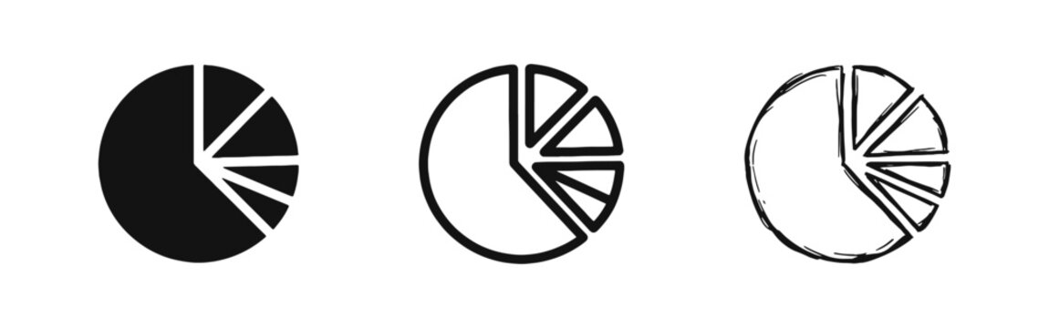 Pie chart infographic icon set showing statistical data distribution.