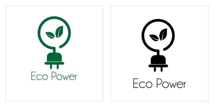 Eco power logo icon vector illustration. Green energy icon. plug leaf icons design collection set. Editable stroke.