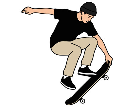 a boy on a skate bard dong tricky stunt in vector illustration color mode