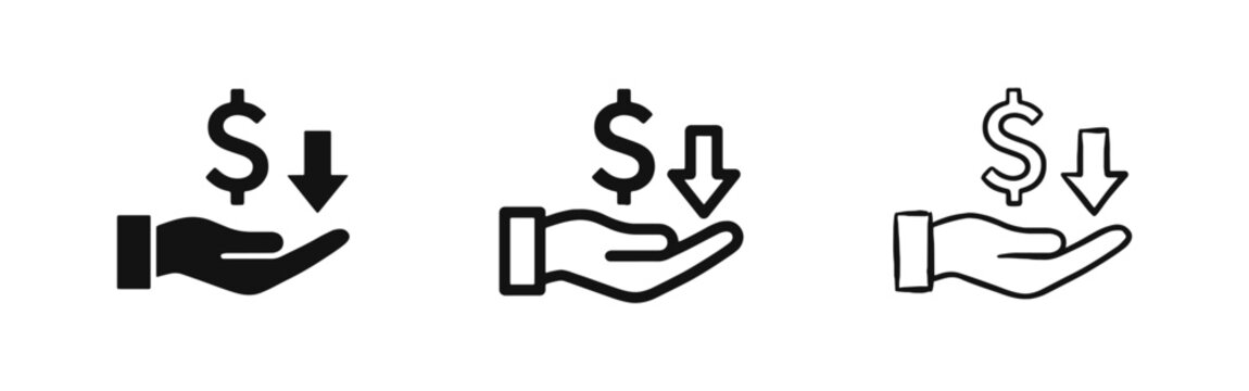 Price Reduction and Financial Cost Saving Money Icon Set