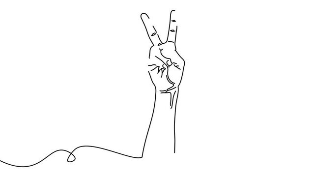 Animation of line drawing of person raising a peace sign symbolizing nonviolence and rights activism.