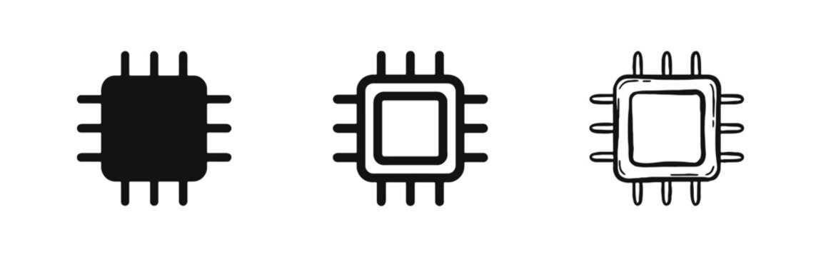 Computer Processor Microchip and CPU Hardware Icon Set