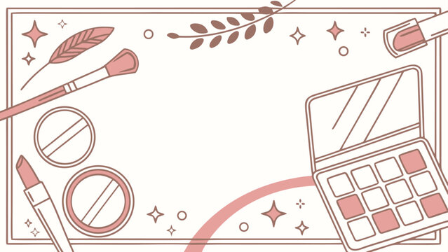 Beauty and makeup products hand drawn illustration frame for cosmetic background