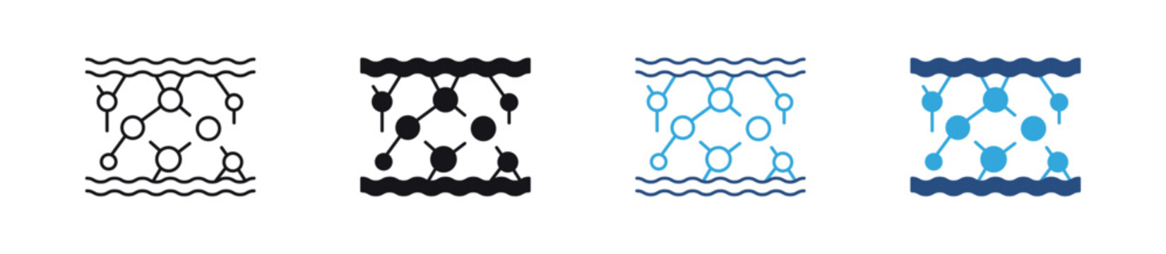 Collagen Layer Icon Set. Skin Structure and Molecular Network Symbols. Vector Illustration.