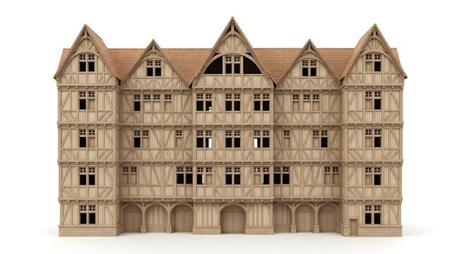 Historic Victorian Style Building with Multiple Windows and Gabled Roofs.