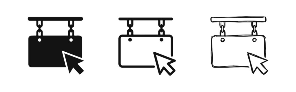 Clickable hanging sign board web interface icon set