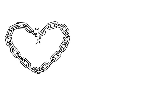Animation of line drawing of broken chains forming a heart symbolizing liberation and compassion.