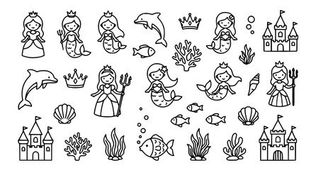 Underwater mermaid princess kingdom coloring page © Nahid