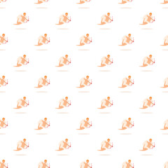 Fototapeta premium Cupid angels flying and aiming bows with heart tipped arrows in a seamless pattern