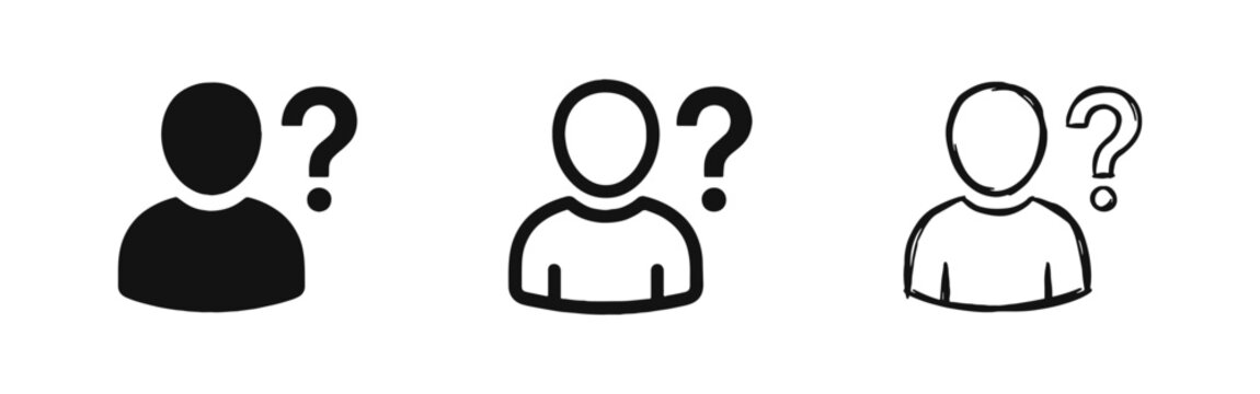 Unknown User Profile with Question Mark Icon Set in Three Styles