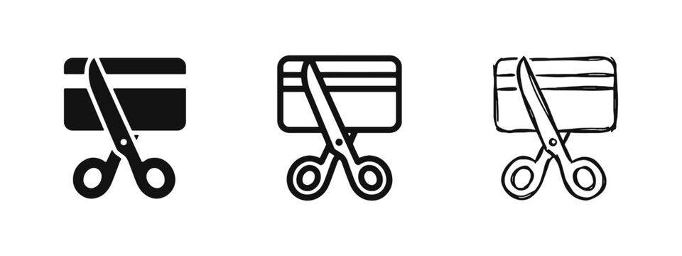 Debt Cancellation with Scissors Cutting Credit Card Icon Set