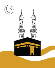 Obraz premium Kaaba Mosque Islamic Background with Crescent Moon and Minarets Vector