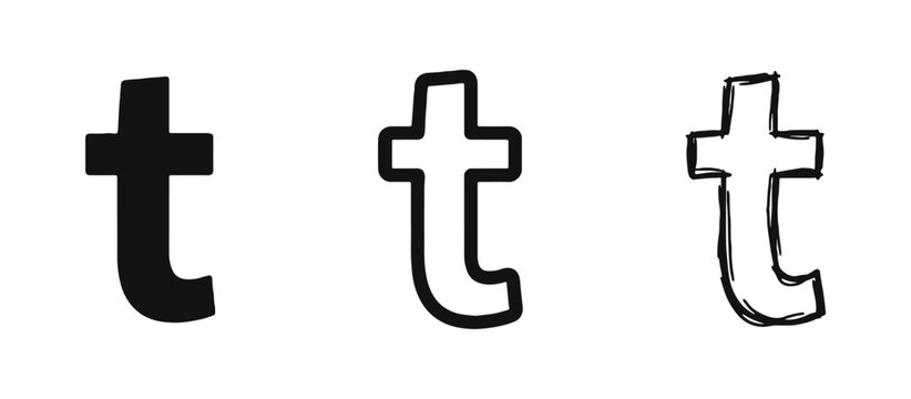 Lowercase letter t icons in bold, outline, and hand-drawn sketch styles