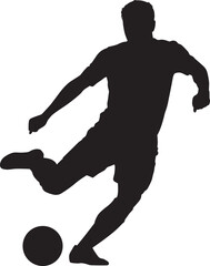 Obraz premium Silhouette of a soccer player kicking a ball in motion and team sport