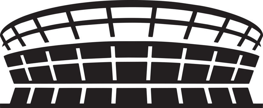 Stadium structure silhouette, abstract architectural design in black and white and architecture and sport in outline style