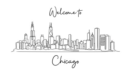 Fototapeta premium Chicago Skyline Line Art - Minimalist Cityscape Illustration