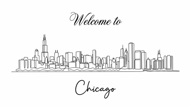 Chicago Skyline Line Art - Minimalist Cityscape Illustration