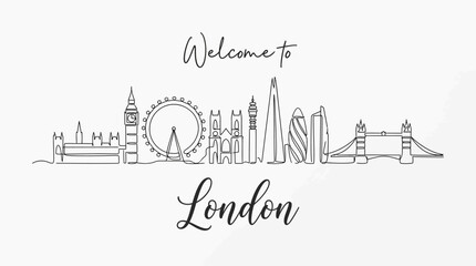 Fototapeta premium London Skyline Line Art Illustration - Famous Landmarks Silhouette