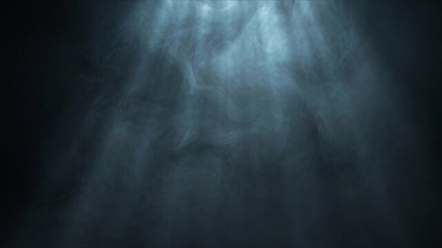 Icy Blue Volumetric Light Beams Descending Through Swirling Smoke