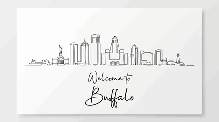 Fototapeta premium Buffalo Skyline: Artistic Cityscape Outline, Welcome Greeting, Monochrome Illustration