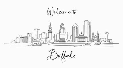 Fototapeta premium Buffalo Skyline: Line Art Illustration, Black and White, Cityscape