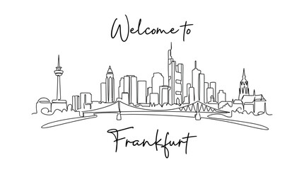 Fototapeta premium Frankfurt Skyline Outline Art with Welcome Text, Black and White, Germany