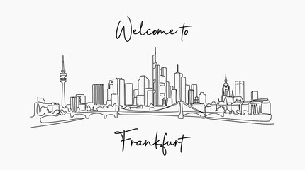 Fototapeta premium Frankfurt Skyline: Line Art Illustration, Cityscape Design, Minimalist Style