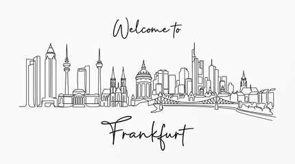 Fototapeta premium Frankfurt Skyline Art, Cityscape Illustration, Welcome Message