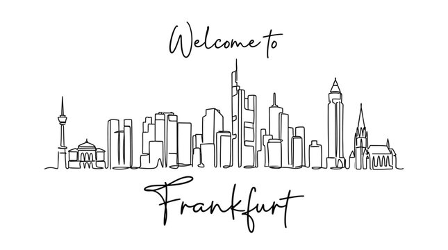 Frankfurt Skyline Continuous Line Art: Travel, Cityscape, Minimalist Design