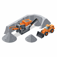 Naklejka premium Construction machinery operating at a quarry site.