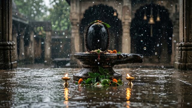 Monsoon Shivling in Sacred Rain &ndash; Shravan Mahadev Atmosphere