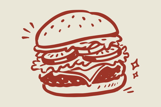 Hamburger Fast Food Doodle Sketch Vector