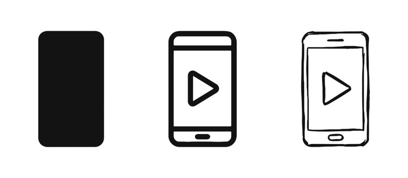 Mobile video streaming and media icon set with smartphone play button