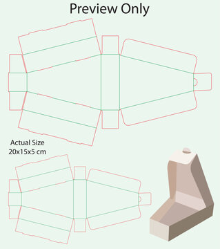 Triangle Pizza Slice Box Dieline Template with 3D Isometric Mockup Vector