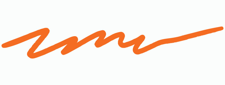 Orange hand drawn scribble vector, abstract marker stroke on white background. Minimalist wavy line illustration. Vibrant orange ink doodle for creative design accents.