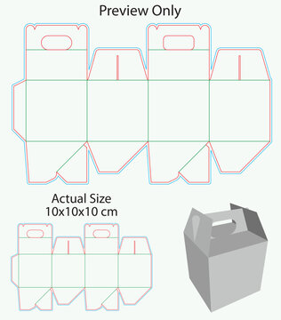 Auto Lock Gable Box | Square - Cube Shape Gift Box Template - Structure - Dieline - Keyline Vector
