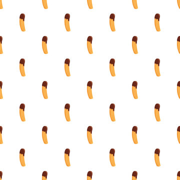 Sweet churro pastry treats with chocolate topping repeating on a white background