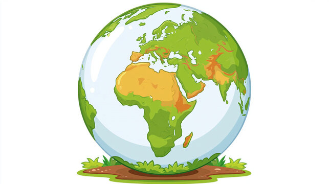 Illustration of planet earth globe sitting on green grass against white background