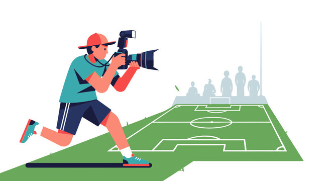 Man running with a large video camera.