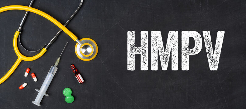 Stethoscope and pharmaceuticals on a blackboard - HMPV