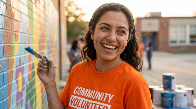 volunteer woman olive skin portrait charity smile help kindness community service nonprofit female volunteer with smooth olive skin for nonprofit charity inclusive editorial lifestyle diversity